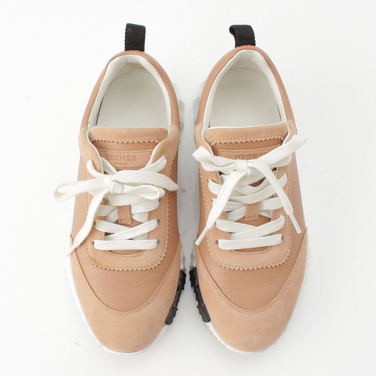Hermes Leather Suede Bouncing H Logo Sole Low Top Sneakers Beige Pe Roulis No — view 2