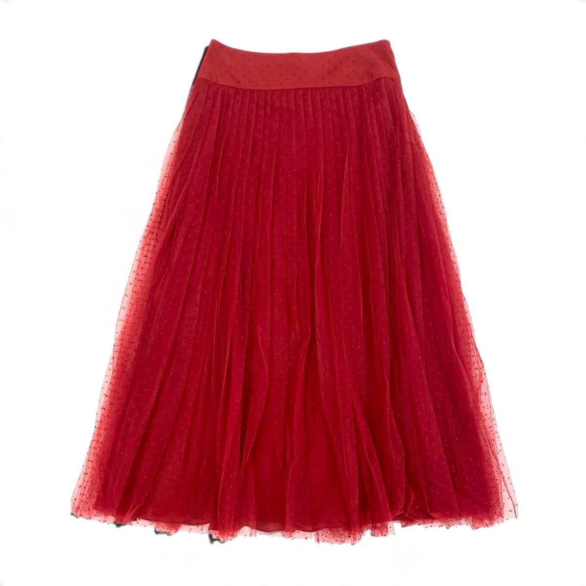 Dior Plume Tulle Pleated Midi Skirt Red Polyester 34 — view 2