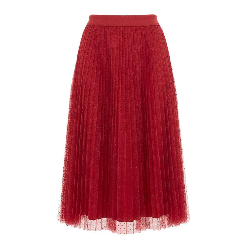Dior Plume Tulle Pleated Midi Skirt Red Polyester 34
