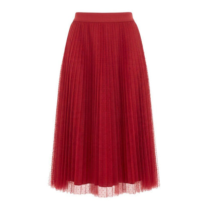 Dior Plume Tulle Pleated Midi Skirt Red Polyester 34