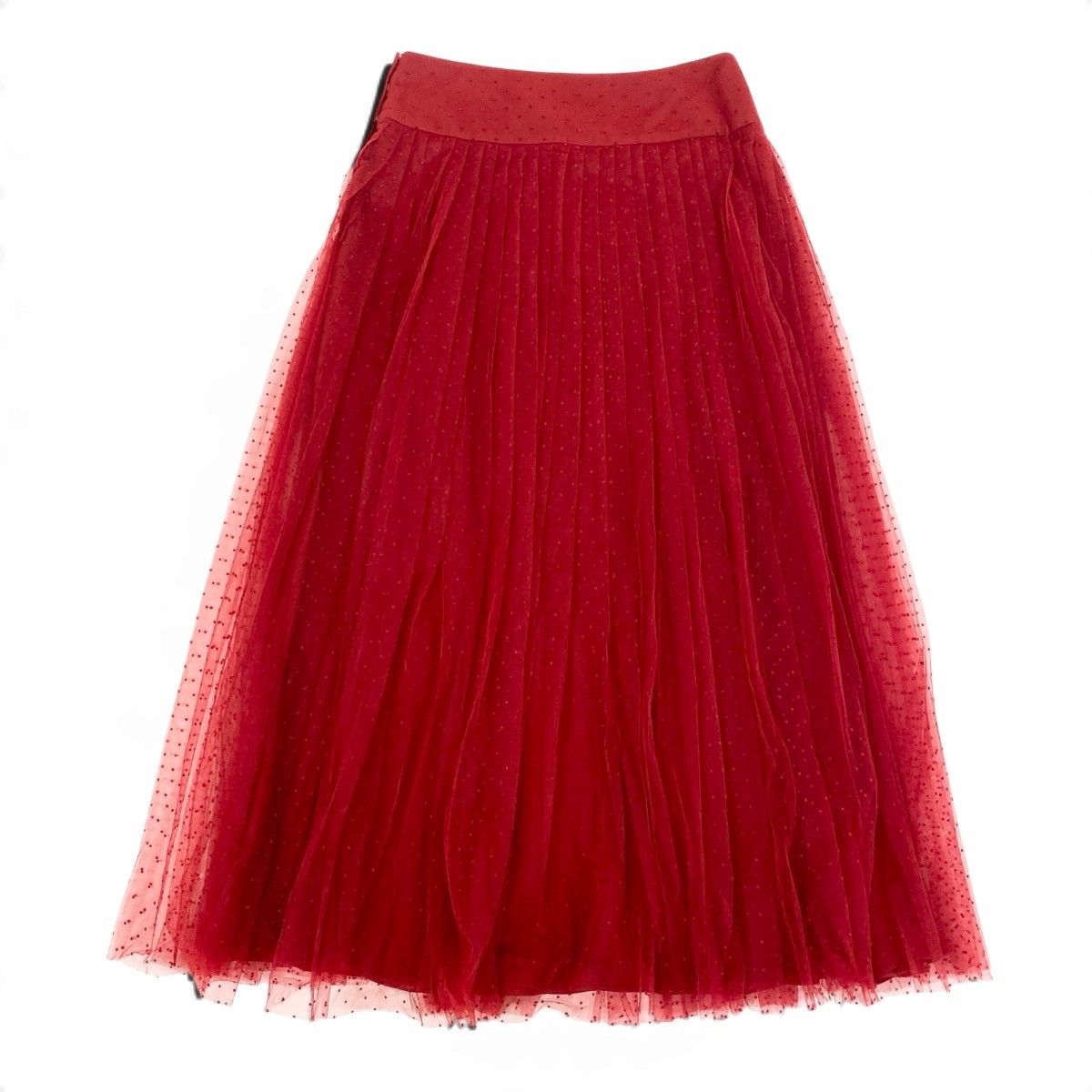 Dior Plume Tulle Pleated Midi Skirt Red Polyester 34 — view 3
