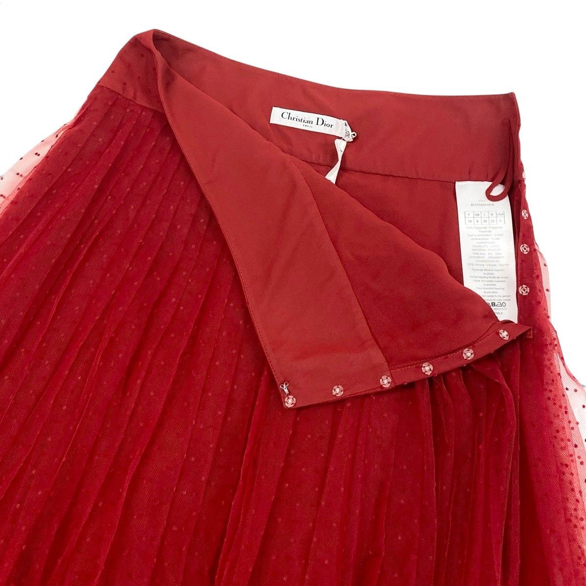 Dior Plume Tulle Pleated Midi Skirt Red Polyester 34 — view 5