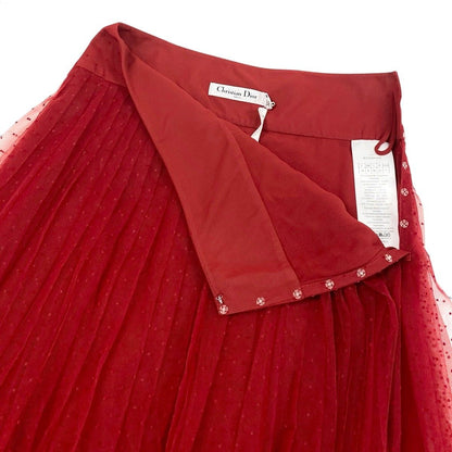 Dior Plume Tulle Pleated Midi Skirt Red Polyester 34 — view 5