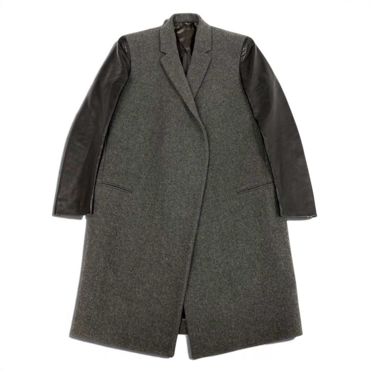 Celine Phoebe Philo Era Crombie Coat Leather Switch Gray Black — view 2