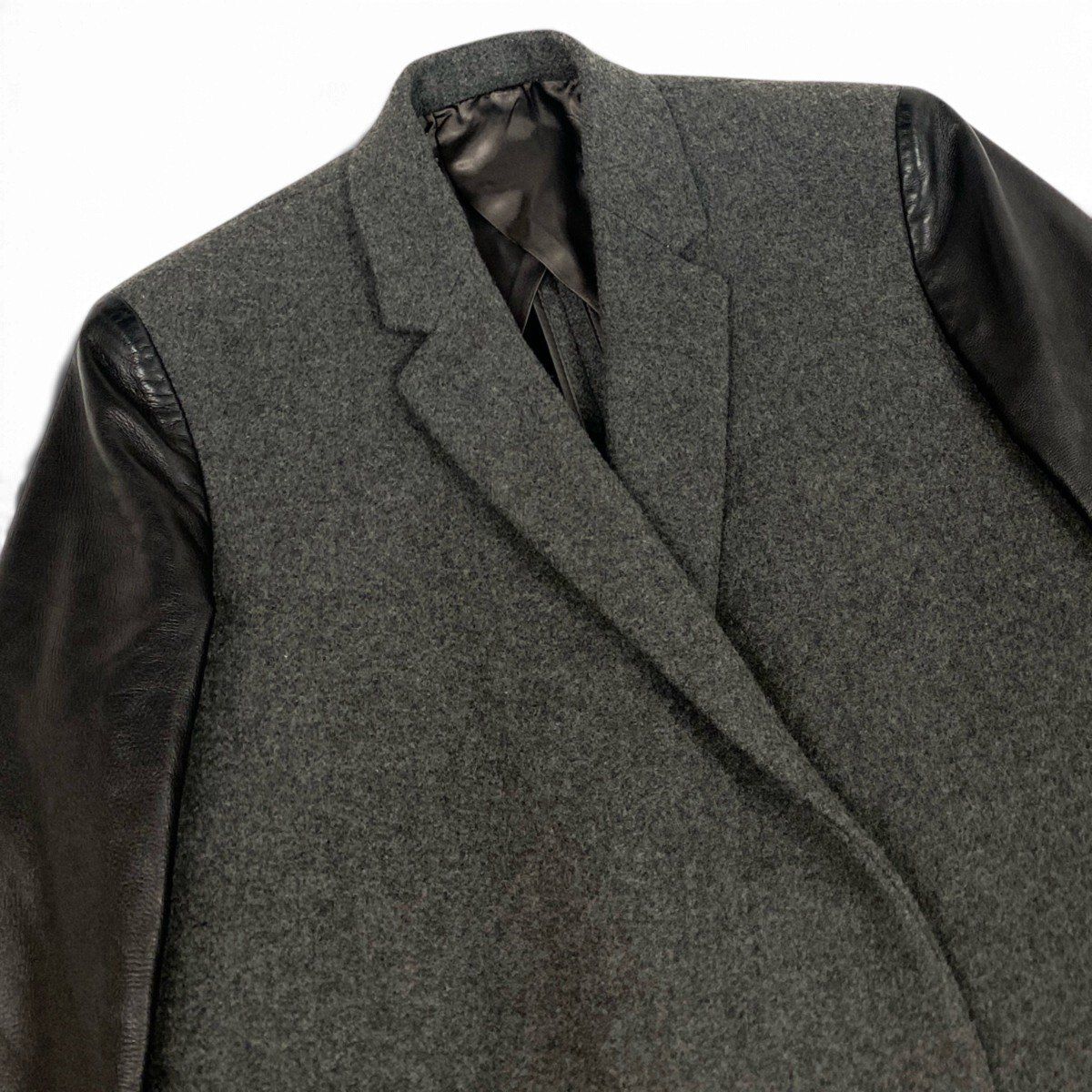 Celine Phoebe Philo Era Crombie Coat Leather Switch Gray Black — view 4