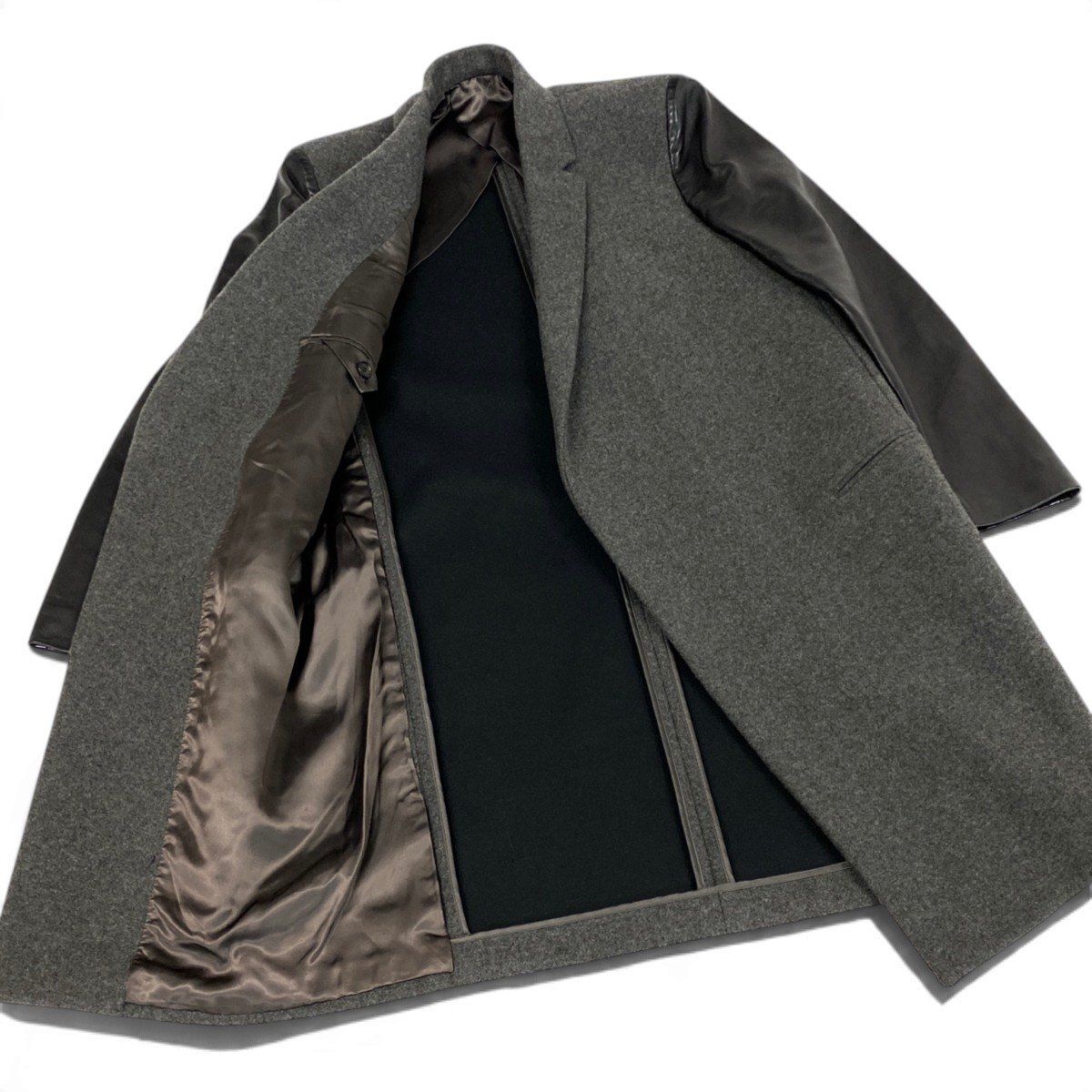 Celine Phoebe Philo Era Crombie Coat Leather Switch Gray Black — view 7