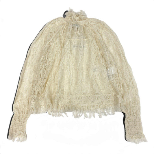 Dior Tag High Neck Lace Knit Top Off White Linen Cashmere Sweater