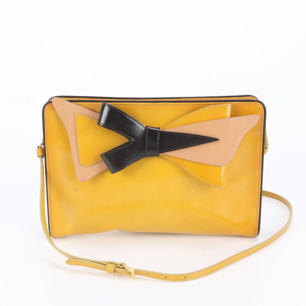 Prada Triangle Logo Ribbon Motif Leather Shoulder Bag