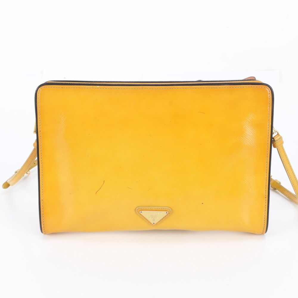 Prada Triangle Logo Ribbon Motif Leather Shoulder Bag — view 3