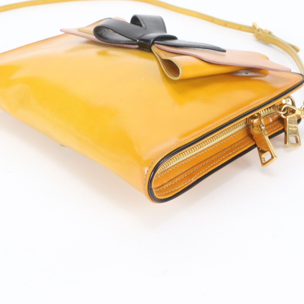 Prada Triangle Logo Ribbon Motif Leather Shoulder Bag — view 5