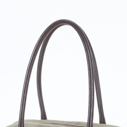 Prada Triangle Logo Leather Canvas Tote Bag Shoulder — view 2