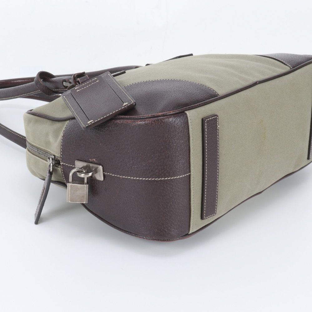 Prada Triangle Logo Leather Canvas Tote Bag Shoulder — view 5