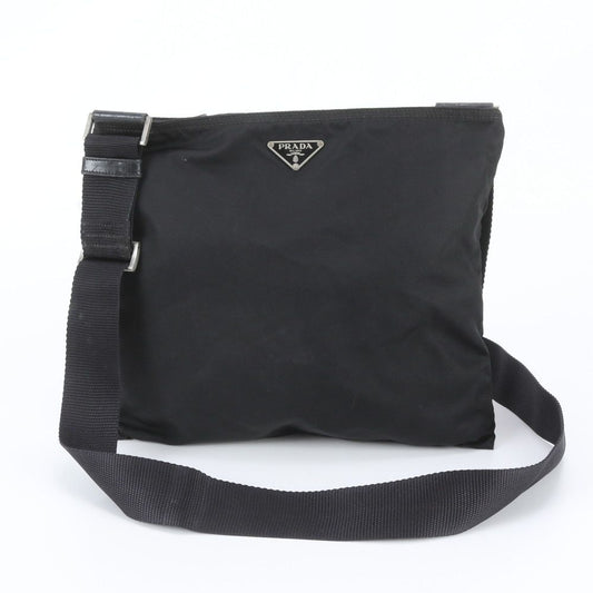 Prada Tessuto Nylon Triangle Logo Leather Shoulder Bag Crossbody Messenger Black