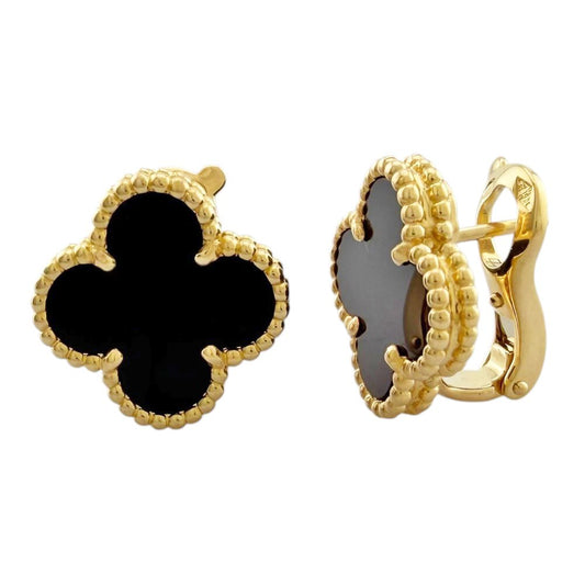 Van Cleef & Arpels Vintage Alhambra Earrings 18k Yellow Gold Onyx