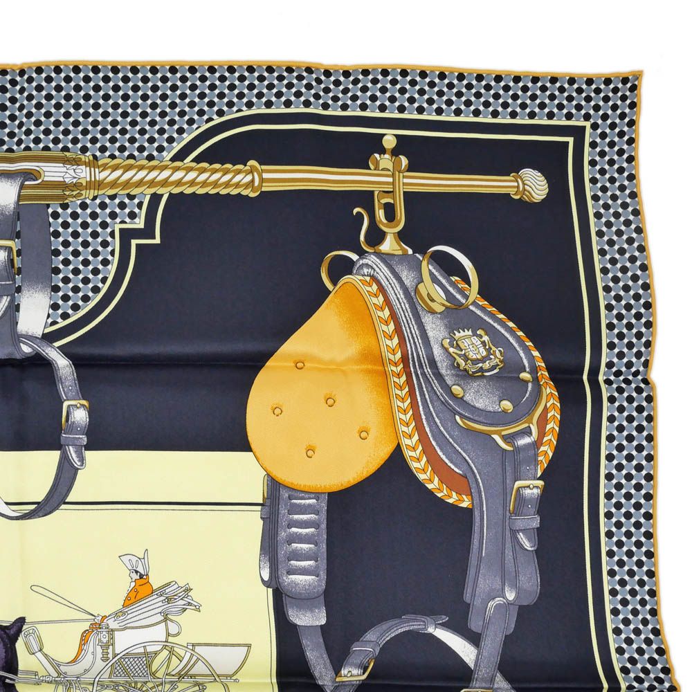 Hermes Carre 70 Carrick Pompe 02 Yellow Navy Scarf Silk — view 5