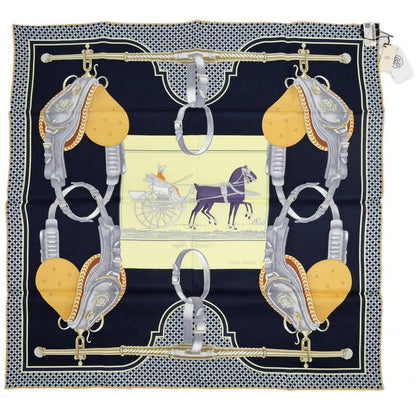 Hermes Carre 70 Carrick Pompe 02 Yellow Navy Scarf Silk — view 2