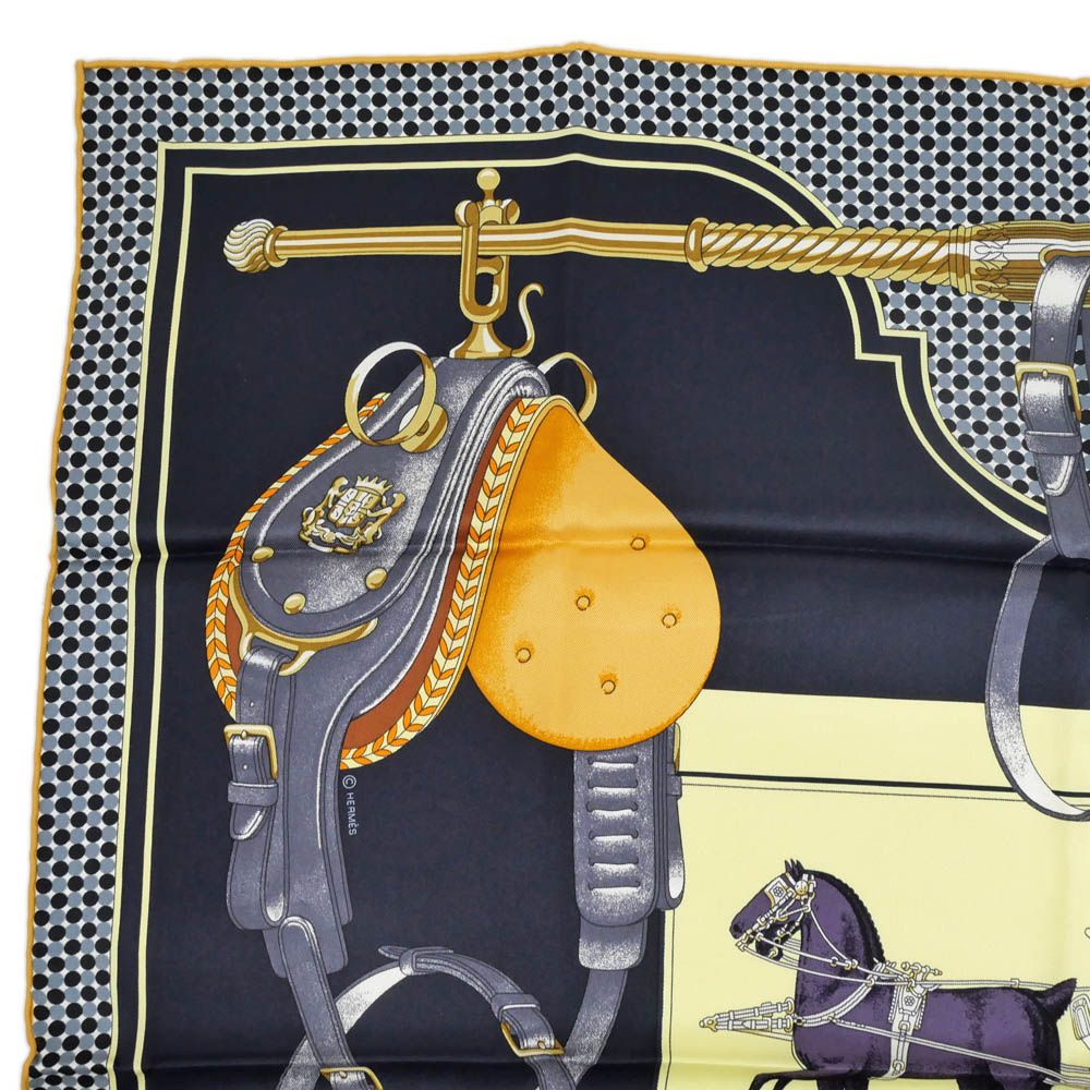 Hermes Carre 70 Carrick Pompe 02 Yellow Navy Scarf Silk — view 3