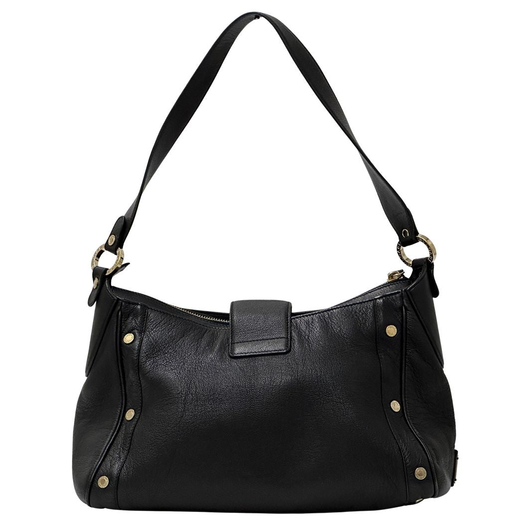 Bvlgari Chandra Shoulder Bag Leather Black Gold Chic Monotone — view 2