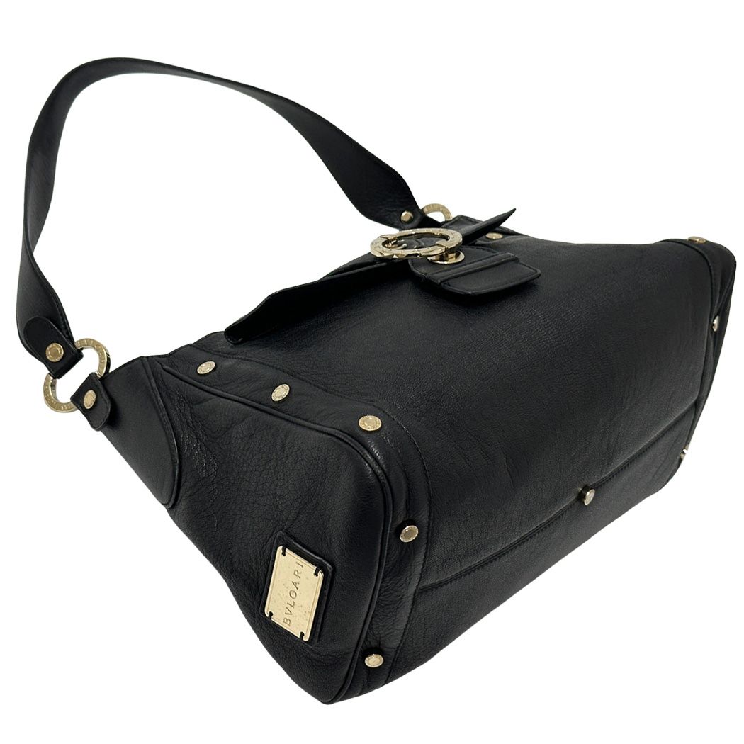 Bvlgari Chandra Shoulder Bag Leather Black Gold Chic Monotone — view 4