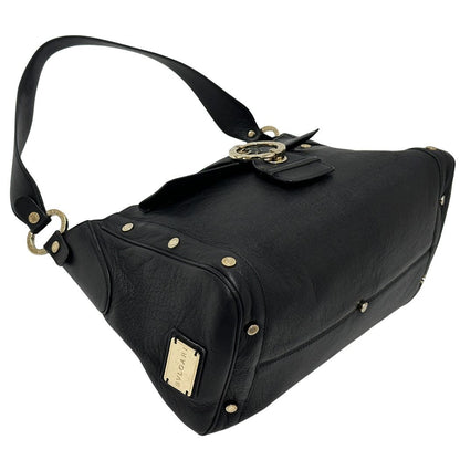 Bvlgari Chandra Shoulder Bag Leather Black Gold Chic Monotone — view 4