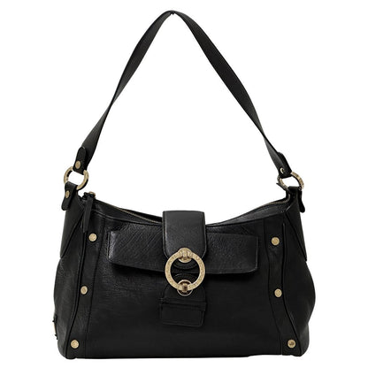Bvlgari Chandra Shoulder Bag Leather Black Gold Chic Monotone