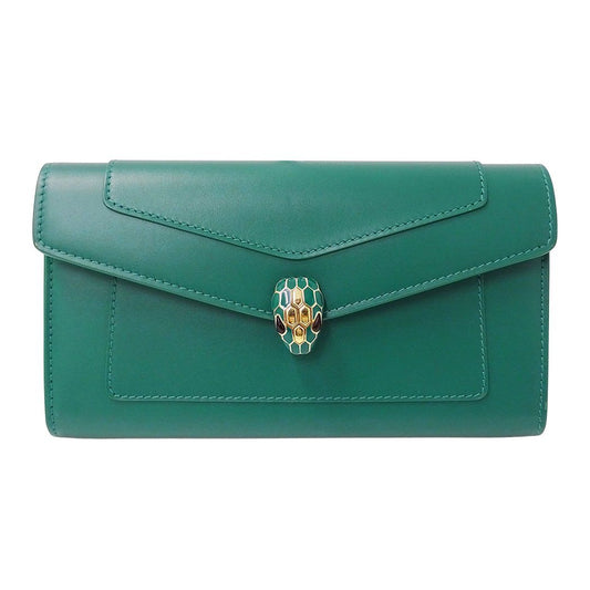 Bvlgari Wallet Calfskin Serpenti Forever Large Green Flap Type Snake
