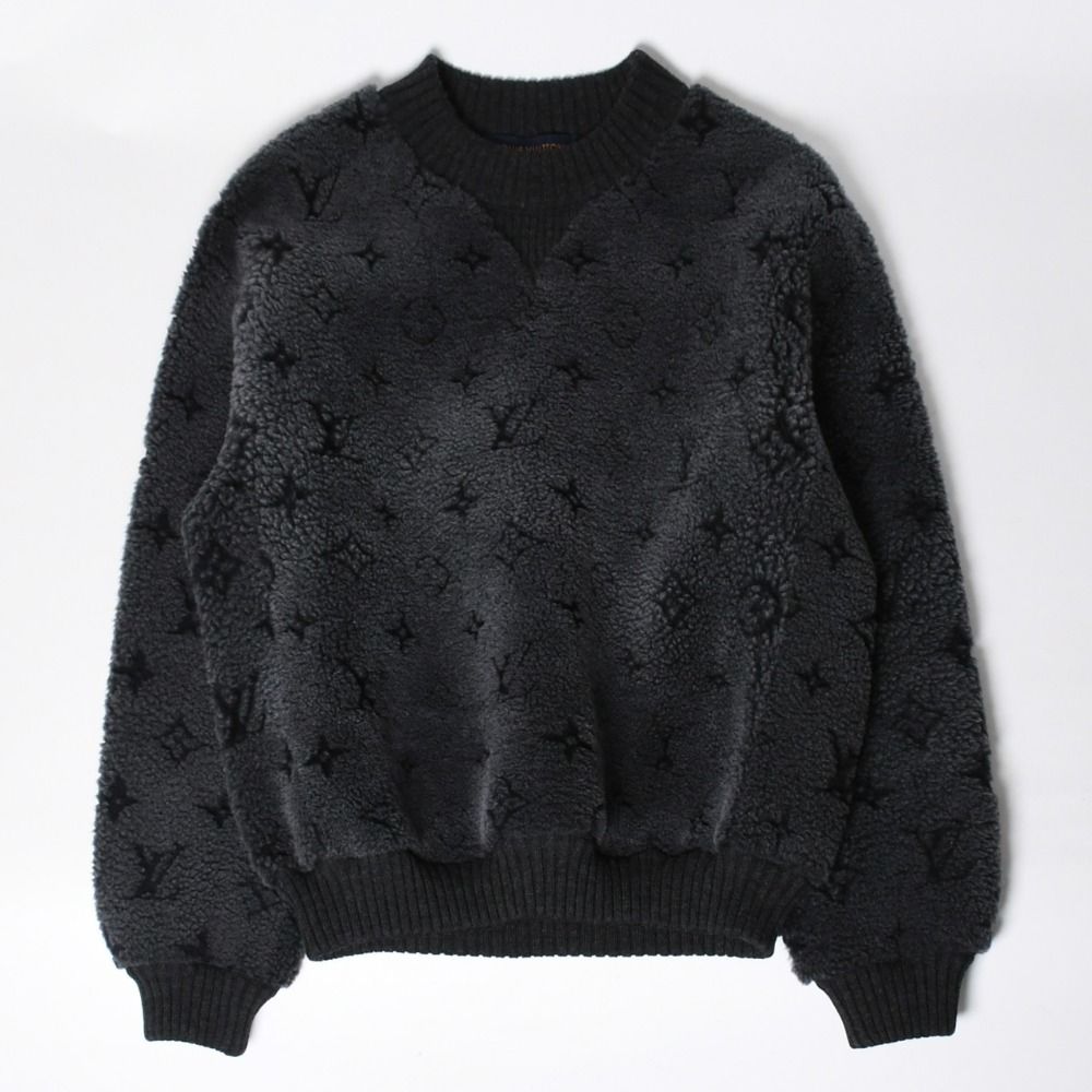 Louis Vuitton Shearling Crew Neck Knit Sweatshirt Rda Black Gray S