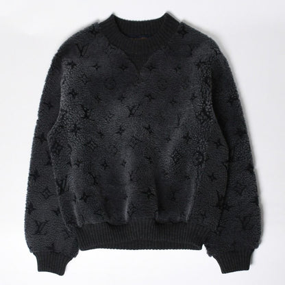 Louis Vuitton Shearling Crew Neck Knit Sweatshirt Rda Black Gray S