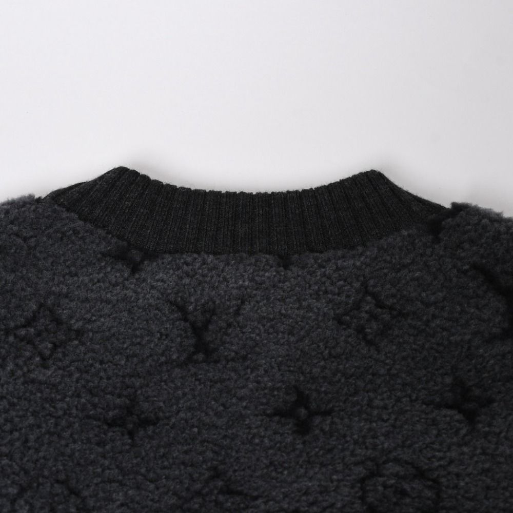 Louis Vuitton Shearling Crew Neck Knit Sweatshirt Rda Black Gray S — view 4