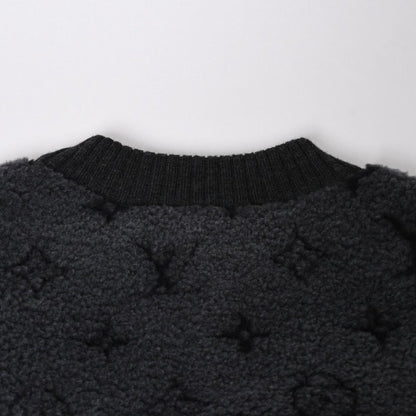 Louis Vuitton Shearling Crew Neck Knit Sweatshirt Rda Black Gray S — view 4
