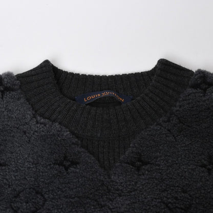 Louis Vuitton Shearling Crew Neck Knit Sweatshirt Rda Black Gray S — view 3