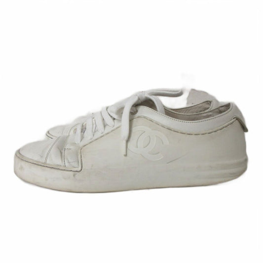 Chanel Sneakers Lace-up CC Logo Leather White