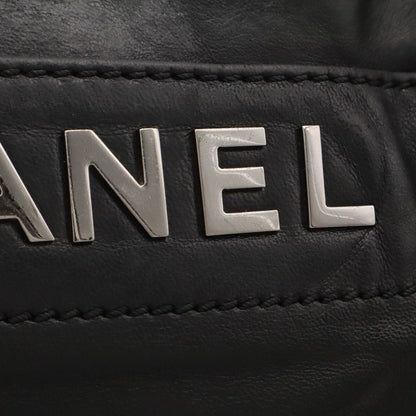 Chanel Logo Chain Shoulder Bag Leather Black Silver — view 5