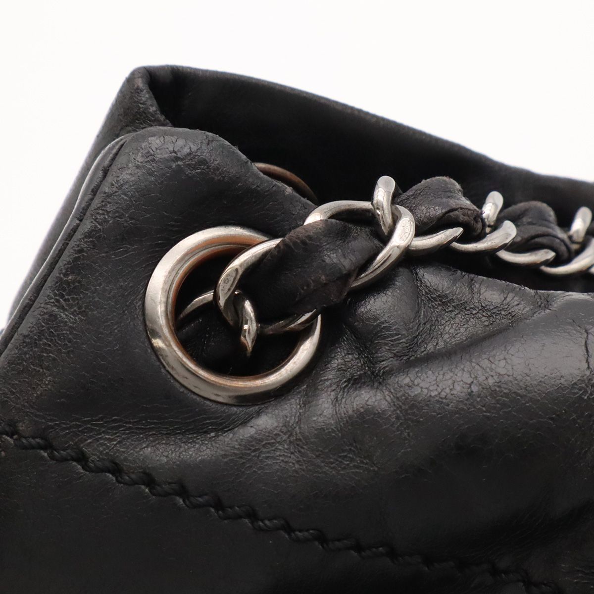 Chanel Logo Chain Shoulder Bag Leather Black Silver — view 7