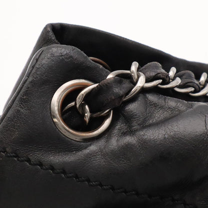 Chanel Logo Chain Shoulder Bag Leather Black Silver — view 7