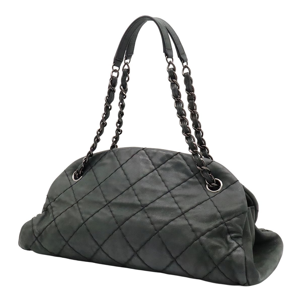 Chanel Mademoiselle Quilted Bowling Bag Chain Shoulder Sparkle Leather Black — view 2