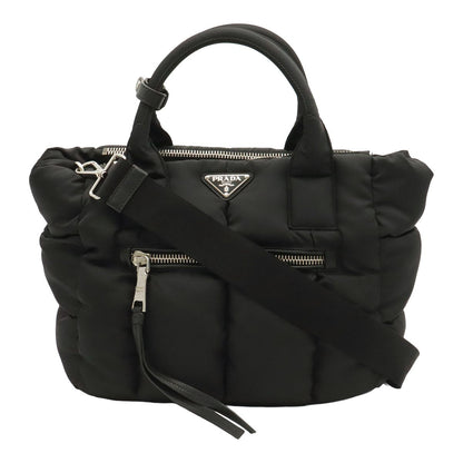 Prada Bomber Tote 2-Way Shoulder Bag Crossbody Nylon Leather Nero Black