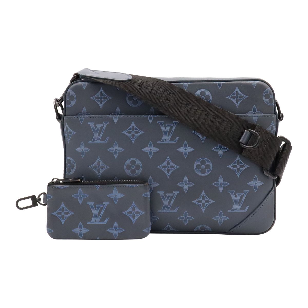 Louis Vuitton Monogram Shadow Duo Messenger Shoulder Bag Navy Blue Coin