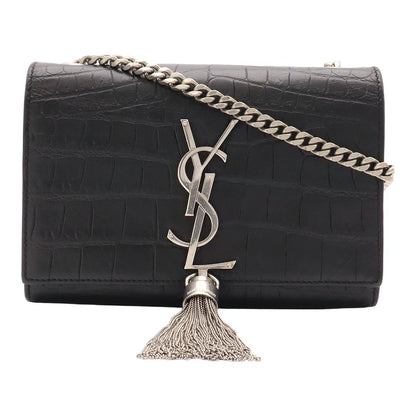 Saint Laurent Paris YSL Kate Monogram Chain Shoulder Bag Croco Embossed Leather