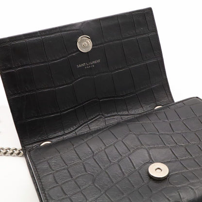 Saint Laurent Paris YSL Kate Monogram Chain Shoulder Bag Croco Embossed Leather — view 6