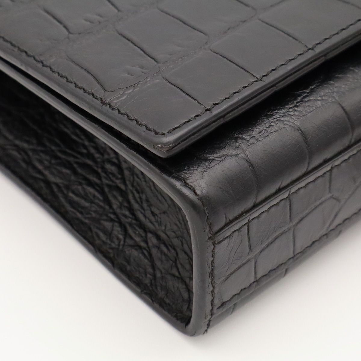 Saint Laurent Paris YSL Kate Monogram Chain Shoulder Bag Croco Embossed Leather — view 3