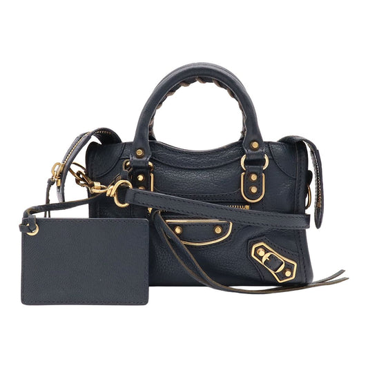 Balenciaga Classic Metallic Edge City Mini 2-Way Shoulder Bag Leather Navy Gold
