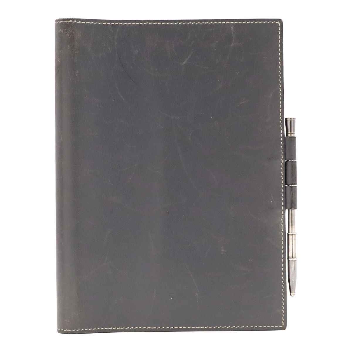 Hermes Agenda Gloves Trotter Cover Box Calf Leather Gray with Ballpoint Pen
