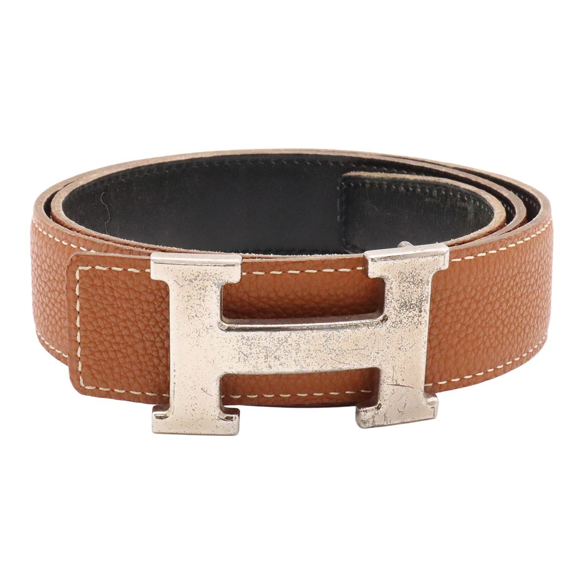 Hermes H Belt H Buckle Constance Reversible Togo Box Calf Brown Black Silver 80