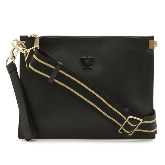 Versace Medusa Shoulder Bag Crossbody 2-Way Clutch Leather Black Gold