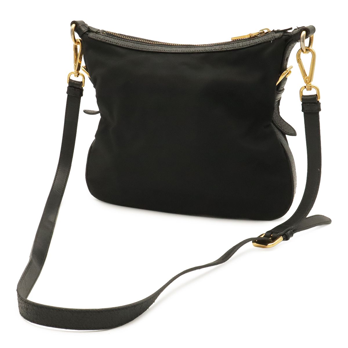 Prada Triangle Logo Shoulder Bag Crossbody Nylon Leather Nero Black Gold — view 2