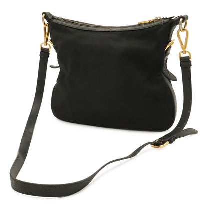 Prada Triangle Logo Shoulder Bag Crossbody Nylon Leather Nero Black Gold — view 2