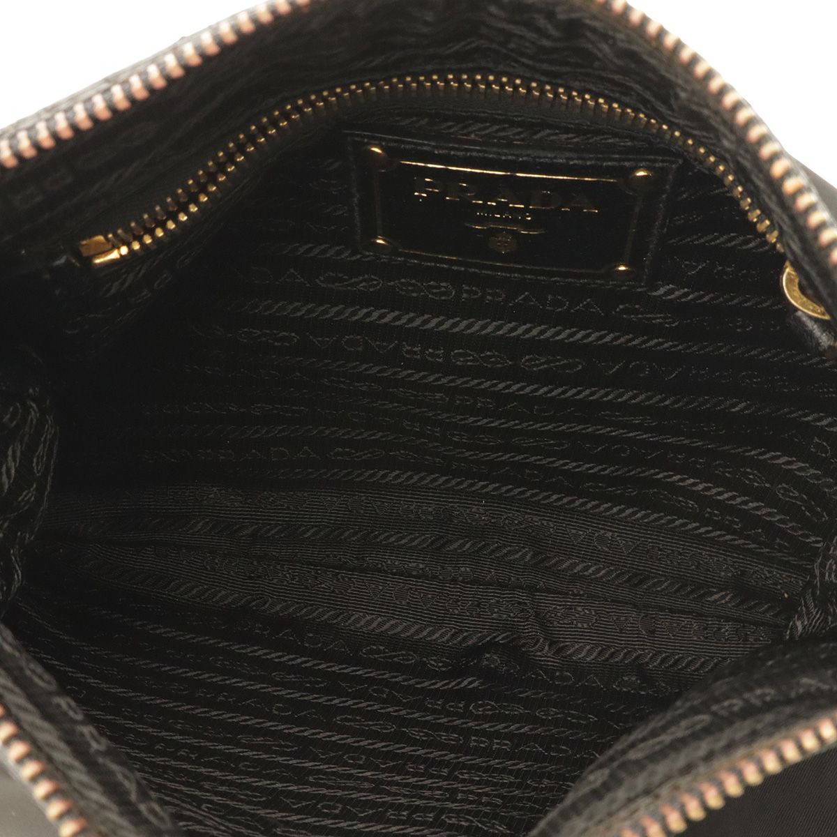 Prada Triangle Logo Shoulder Bag Crossbody Nylon Leather Nero Black Gold — view 7