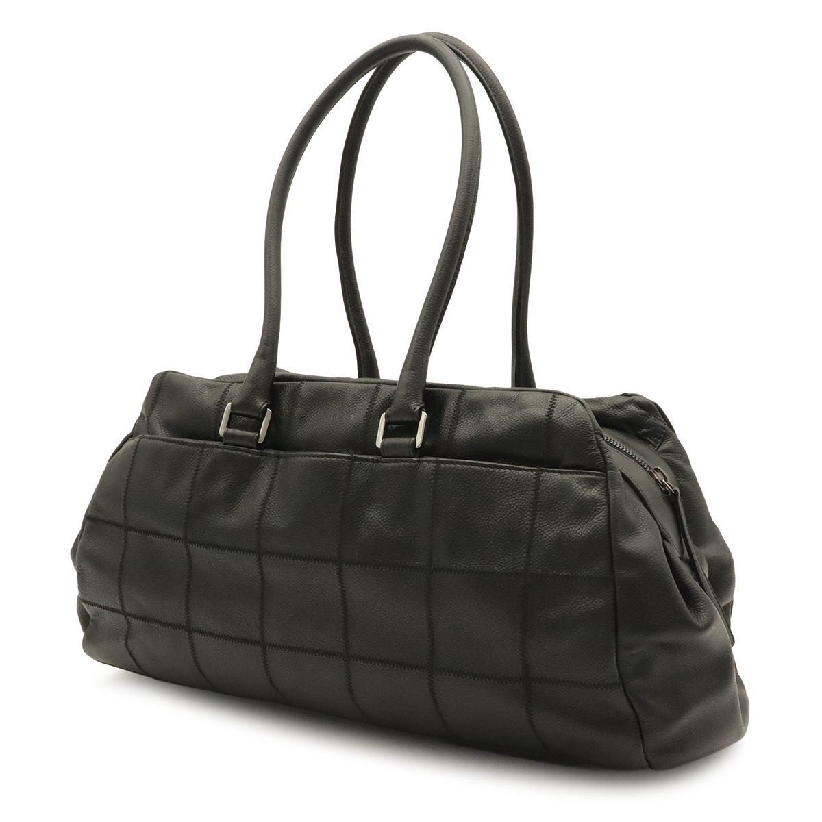 Chanel Choco Bar Boston Bag Shoulder Caviar Leather Black Silver — view 2