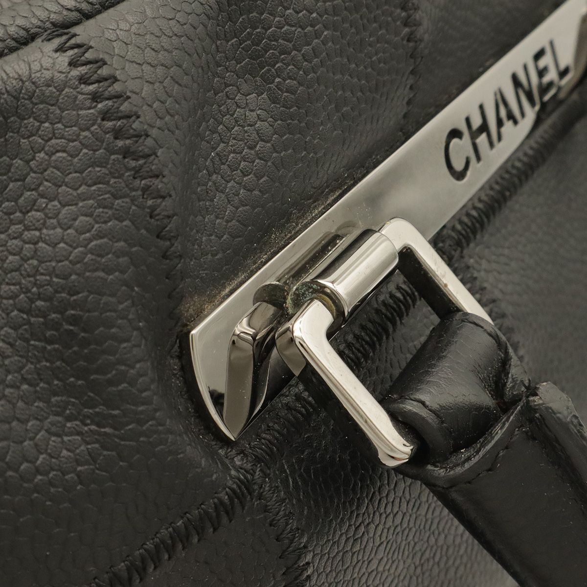 Chanel Choco Bar Boston Bag Shoulder Caviar Leather Black Silver — view 5